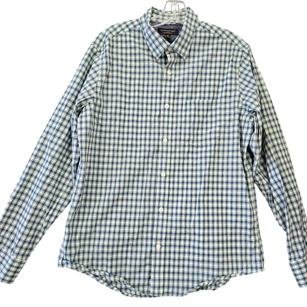 Banana Republic Blue White Plaid Shirt Long Sleeve Button Up Slim Fit Men Size M